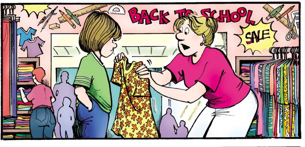 April and Elly shop for back-to-school clothes.