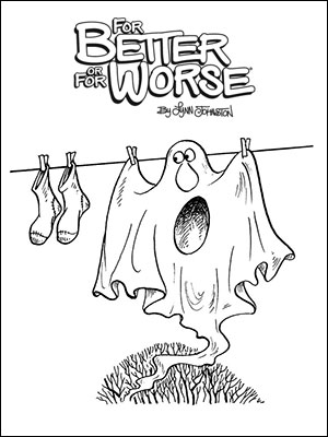 A ghost drying on a clothesline
