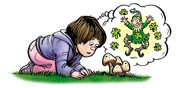 April looks at a toadstool hoping to see a leprechaun