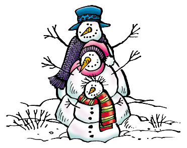 A group of snowmen in a line