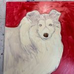 Pet portrait of Keira, the sheltie, in progress