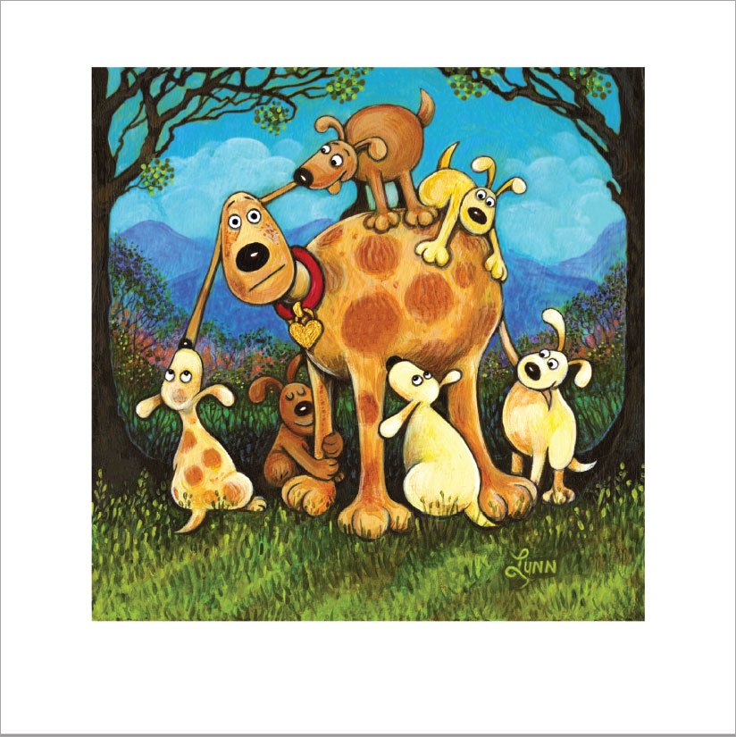 "Puppy Love" has a mama dog getting all kinds of attention from her cute litter of puppies in this fun forest scene.